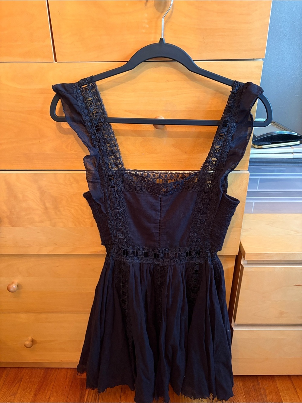 Free People Black Lace-Trim Mini Dress
